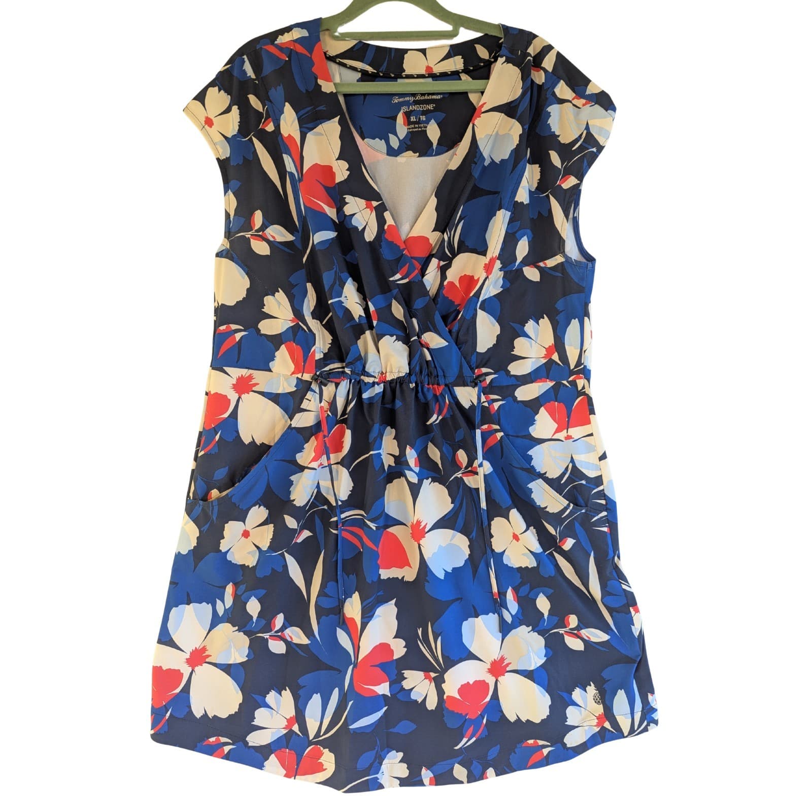 Tommy Bahama Dress Blue Floral V Neck Summer Casual Resort XL 16 AUS — photo 2 of 6