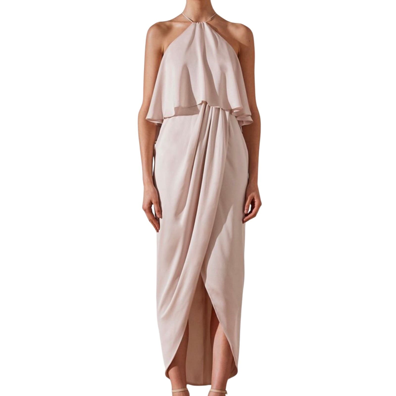 Shona Joy Dress Nude Halter Neck Layered Midi Cocktail Wedding Size Aus 14 Us 10 — photo 1 of 12