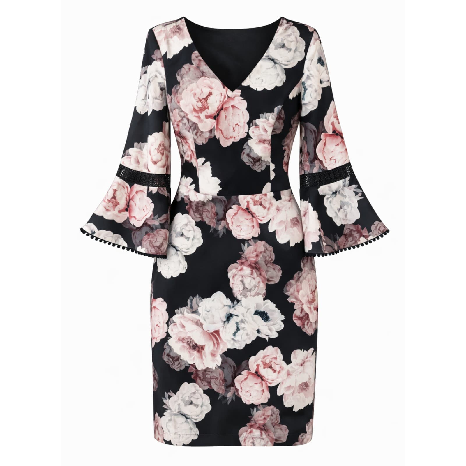 Review Dress Size 10 AUS 6 US Black Pink Floral Bell Sleeve Cocktail Party — photo 1 of 9