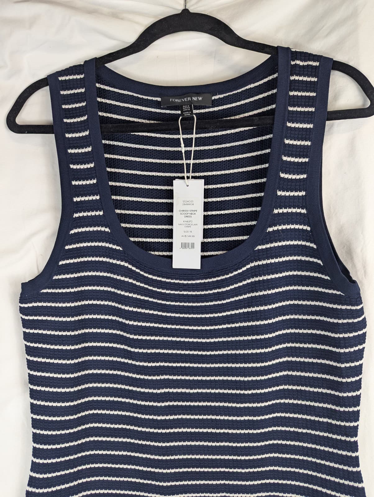 Forever New Chrissy Stripe Dress Knit Navy White Beach Boho Size AUS 16 US 12 — photo 4 of 11