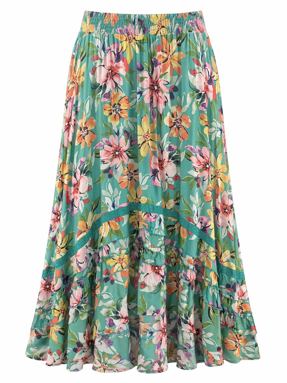 Dreamcatcher Boho Floral Hi Low Maxi Skirt Size 16 AUS 12 US Aqua Elastic Waist — photo 2 of 11