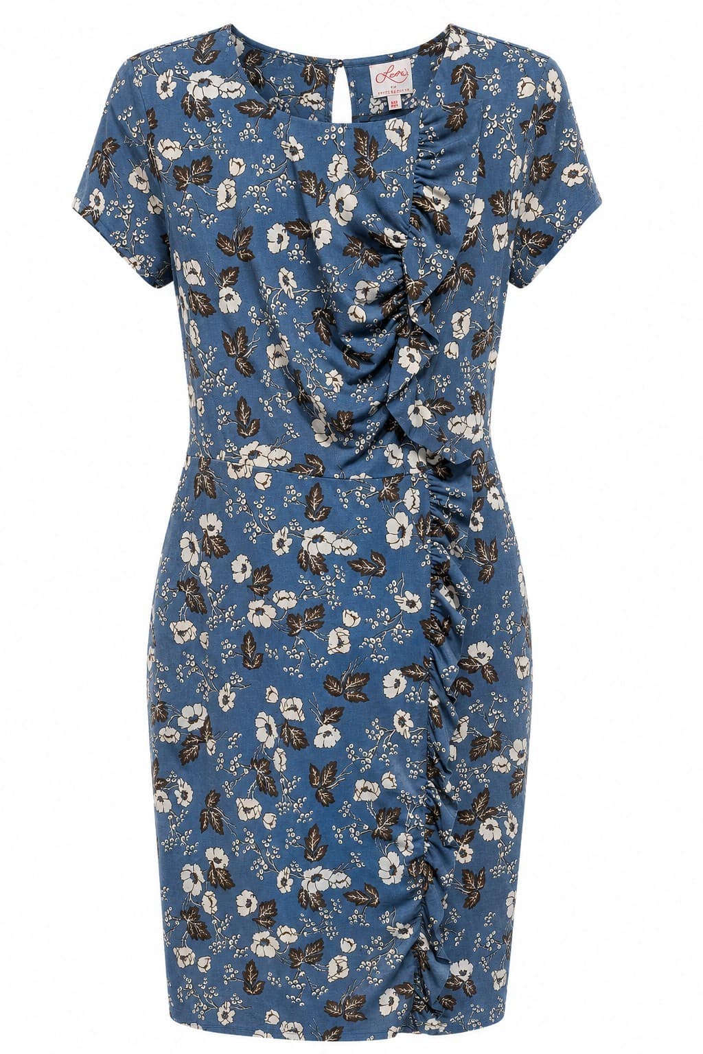 Leona Edmiston Blue Floral Ruched Knee Length Dress Size 10 Work Occasion — photo 2 of 11