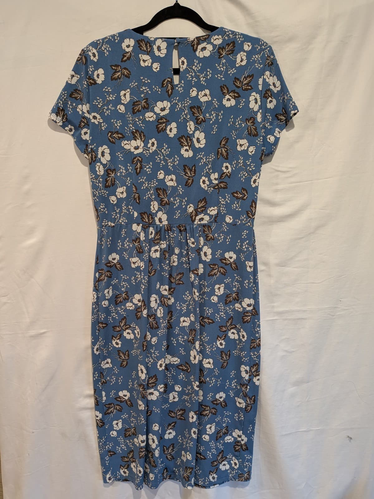 Leona Edmiston Blue Floral Ruched Knee Length Dress Size 10 Work Occasion — photo 10 of 11