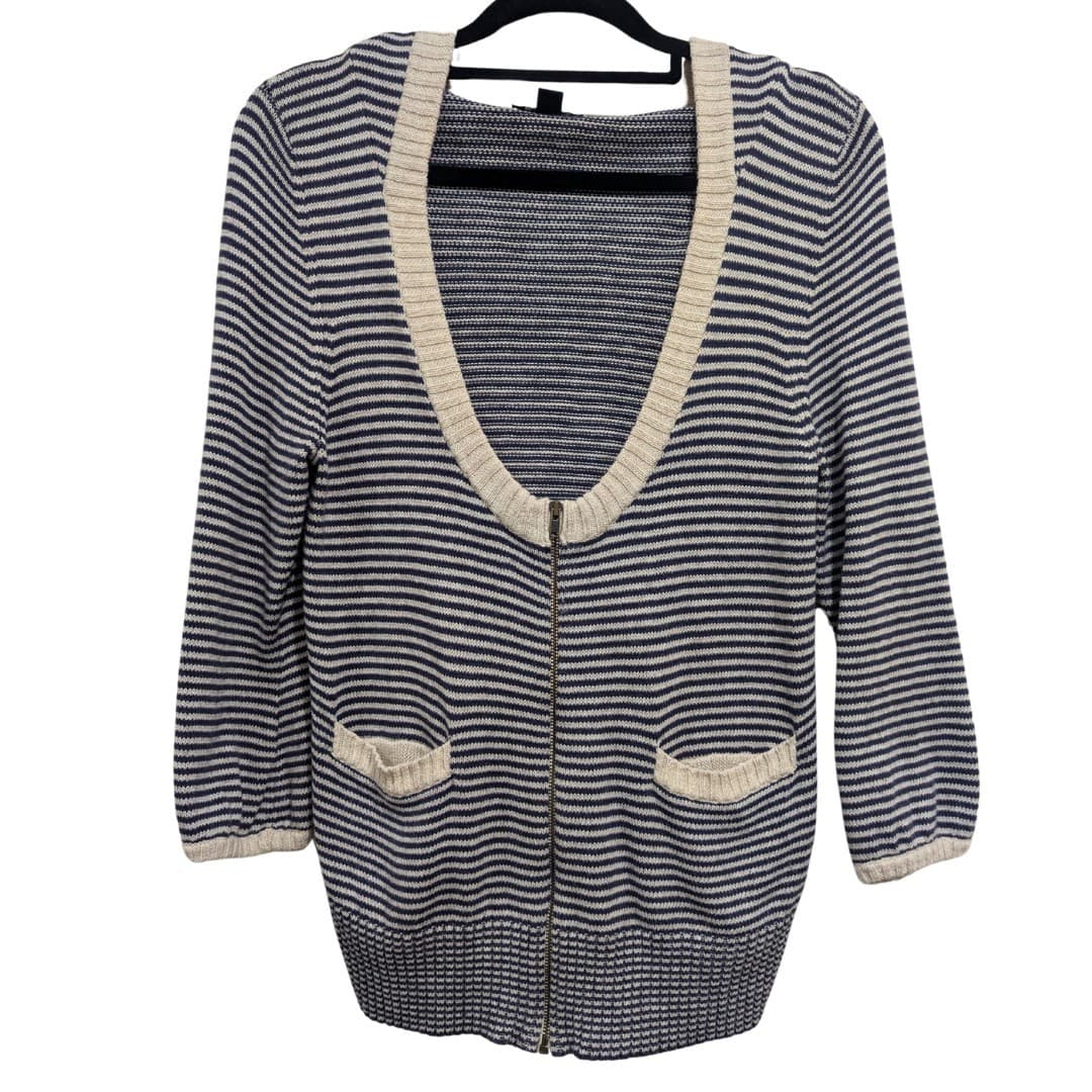 Witchery Jumper Wool Blend Zip Cardigan Striped Blue Hood Size Aus S 8 10 Us 4 — photo 2 of 7