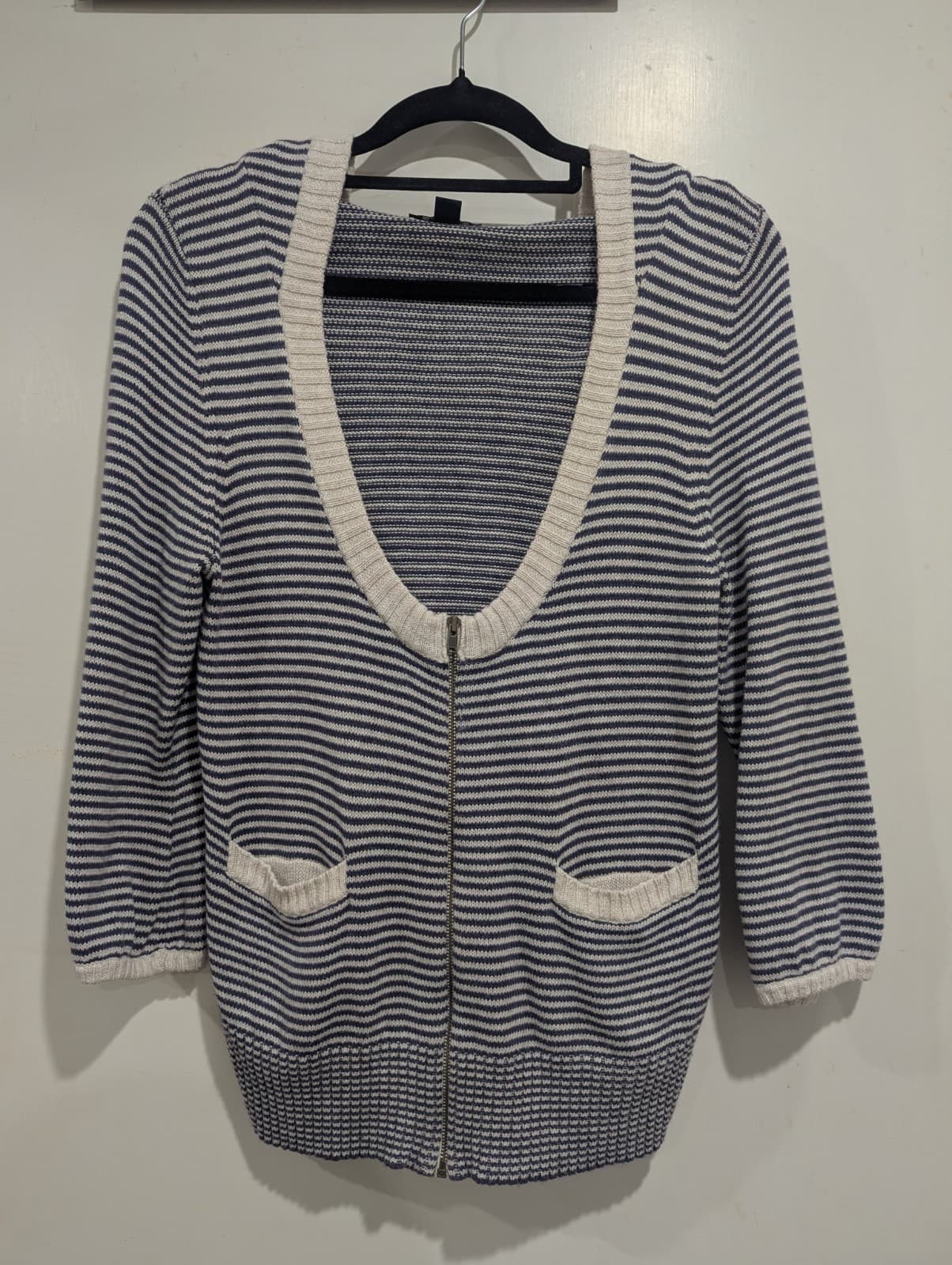 Witchery Jumper Wool Blend Zip Cardigan Striped Blue Hood Size Aus S 8 10 Us 4 — photo 3 of 7