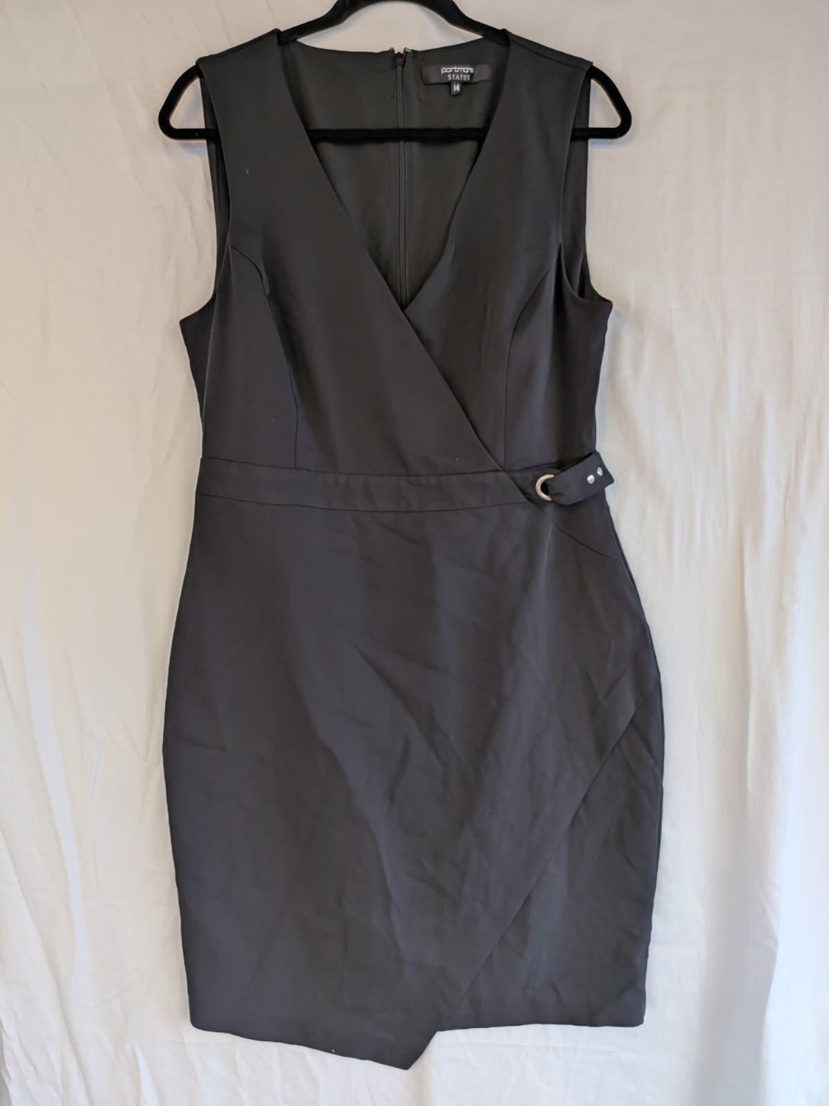 Portmans Status Dress Size 14 Black Wrap Pencil Knee Length Work Career — photo 3 of 10