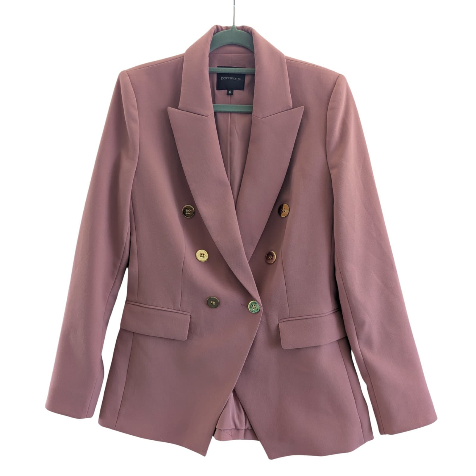 Portmans Blazer Size 8 Aus 4 Us Dusty Pink Double Breasted Gold Button Corporate — photo 2 of 12