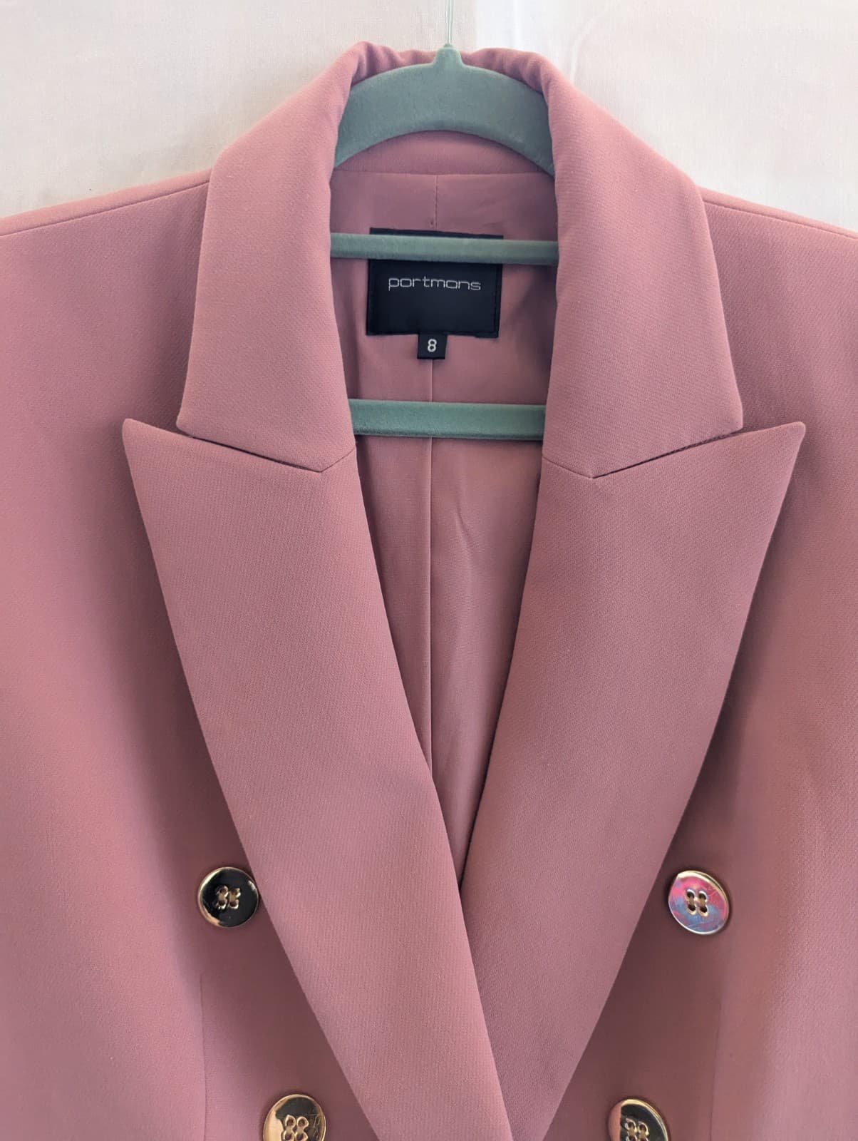 Portmans Blazer Size 8 Aus 4 Us Dusty Pink Double Breasted Gold Button Corporate — photo 5 of 12