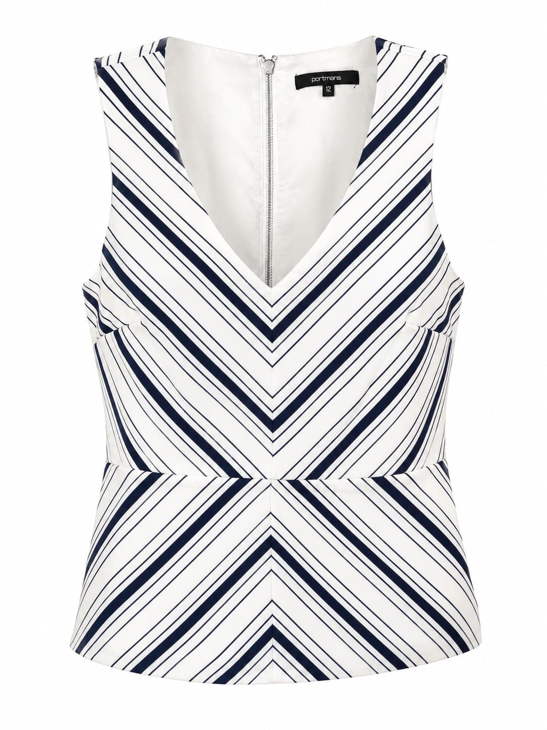 Portmans Peplum Top Size 12 White Navy Stripe Sleeveless V Neck Career — photo 2 of 8