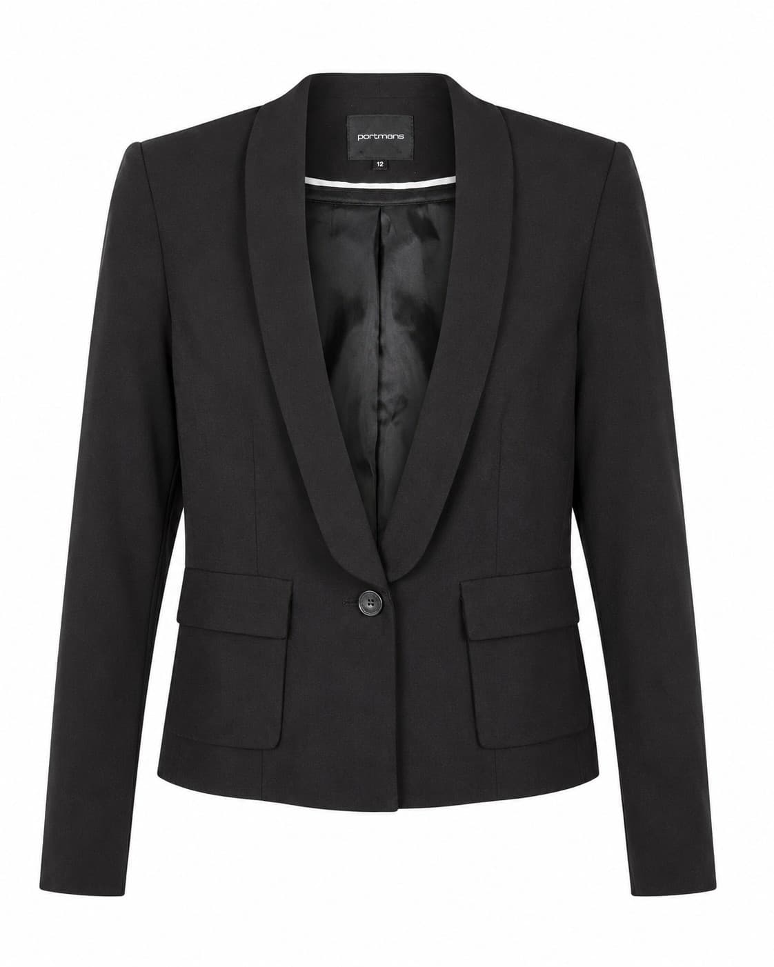 Portmans Black Blazer Jacket Size 12 Shawl Collar Career Corporate Work — photo 2 of 9