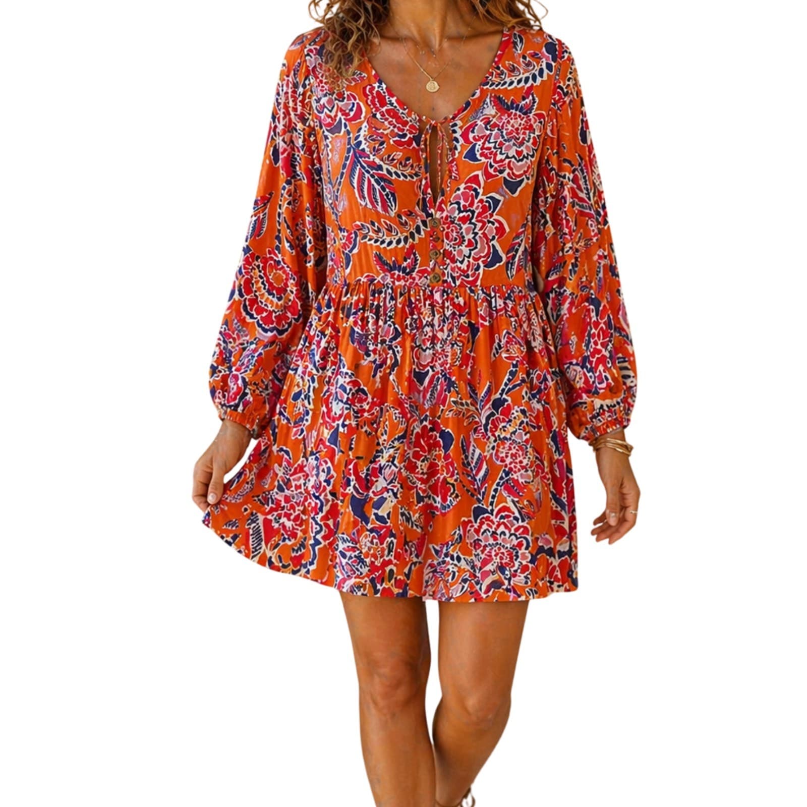Dreamcatcher Dress Size 14 XL Orange Floral Boho Rayon Resort Festival Beach — photo 1 of 3
