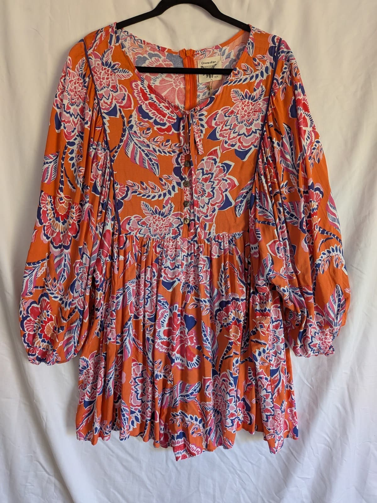 Dreamcatcher Dress Size 14 XL Orange Floral Boho Rayon Resort Festival Beach — photo 3 of 3