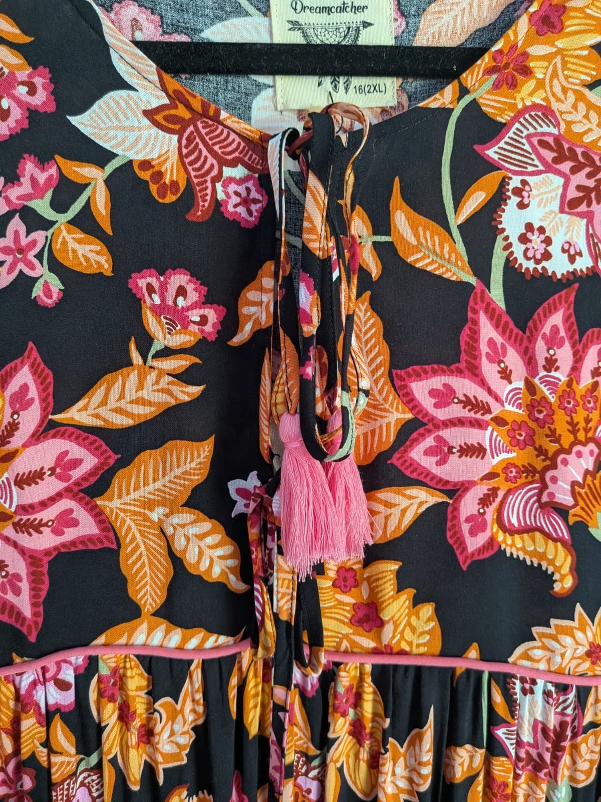 Dreamcatcher Dress Size 16 2XL Black Pink Floral Rayon Boho Maxi Plus Size BNWT — photo 8 of 15