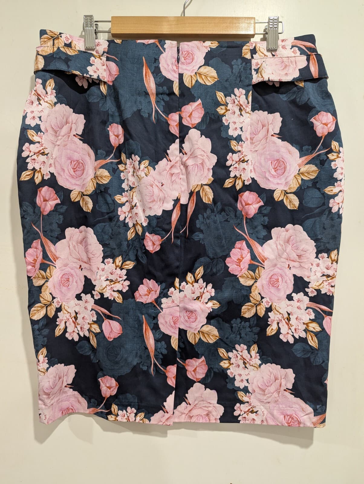 Portmans Skirt Floral Pencil Size Aus 16 US 12 Navy Pink Cotton Blend Workwear — photo 3 of 4