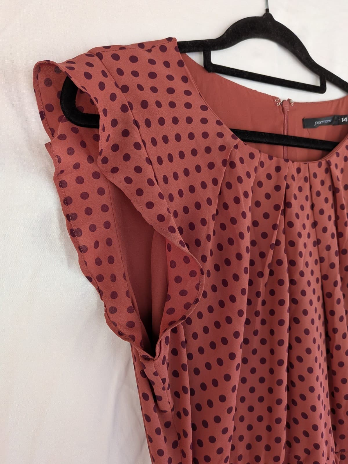 Portmans Dress Size 14 Pink Polka Dot Knee Length Fit Flare Belted Dress — photo 4 of 8