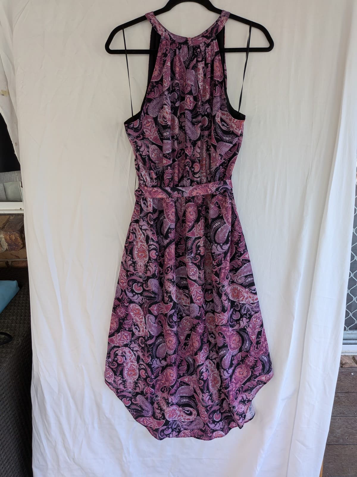 Portmans Dress Size 14 Paisley Midi Hi Low Sleeveless Belted Boho Pink — photo 6 of 10