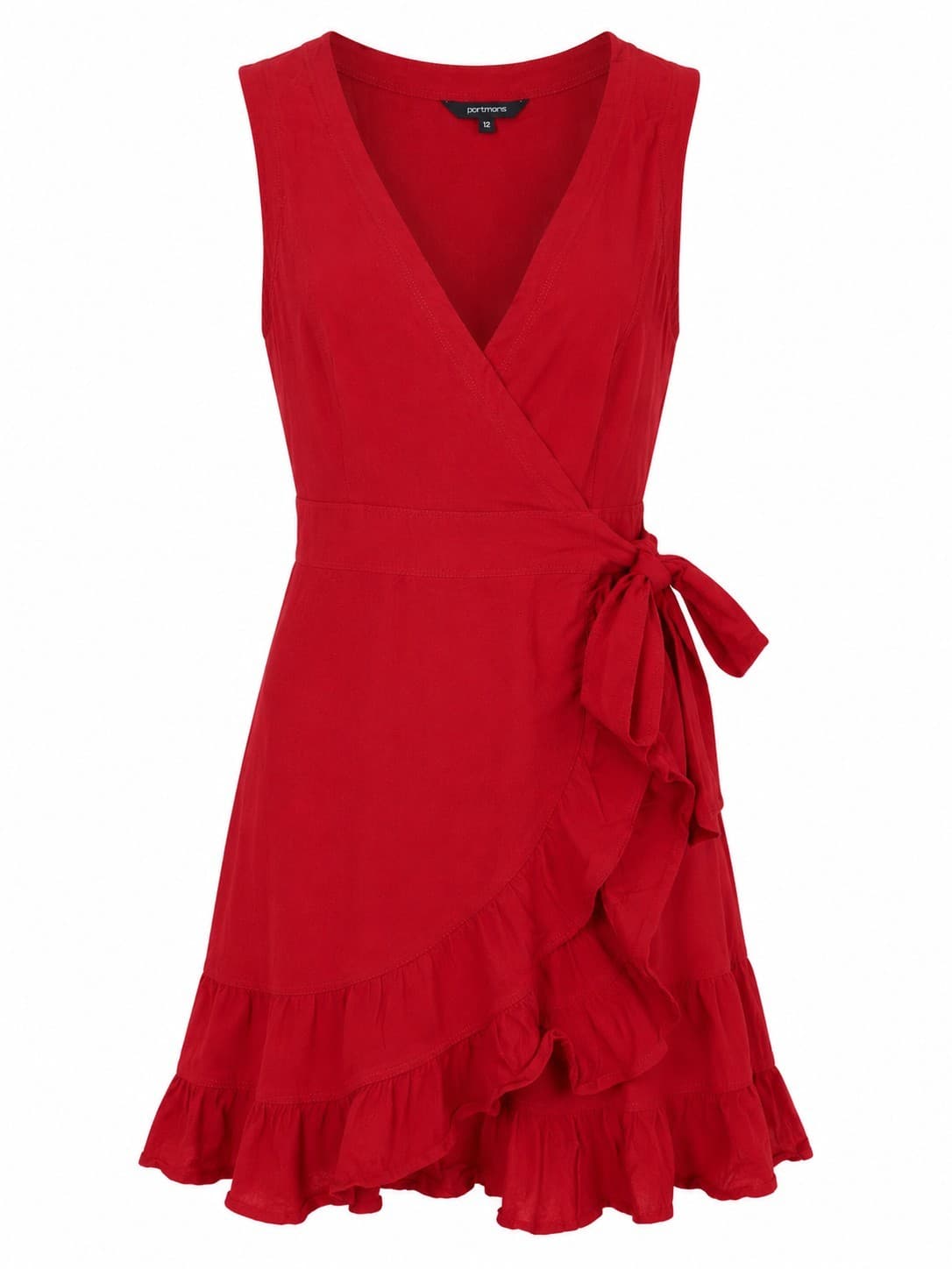 Portmans Red Wrap Mini Dress Size 12 Cotton Blend Ruffle Hem Summer — photo 2 of 8