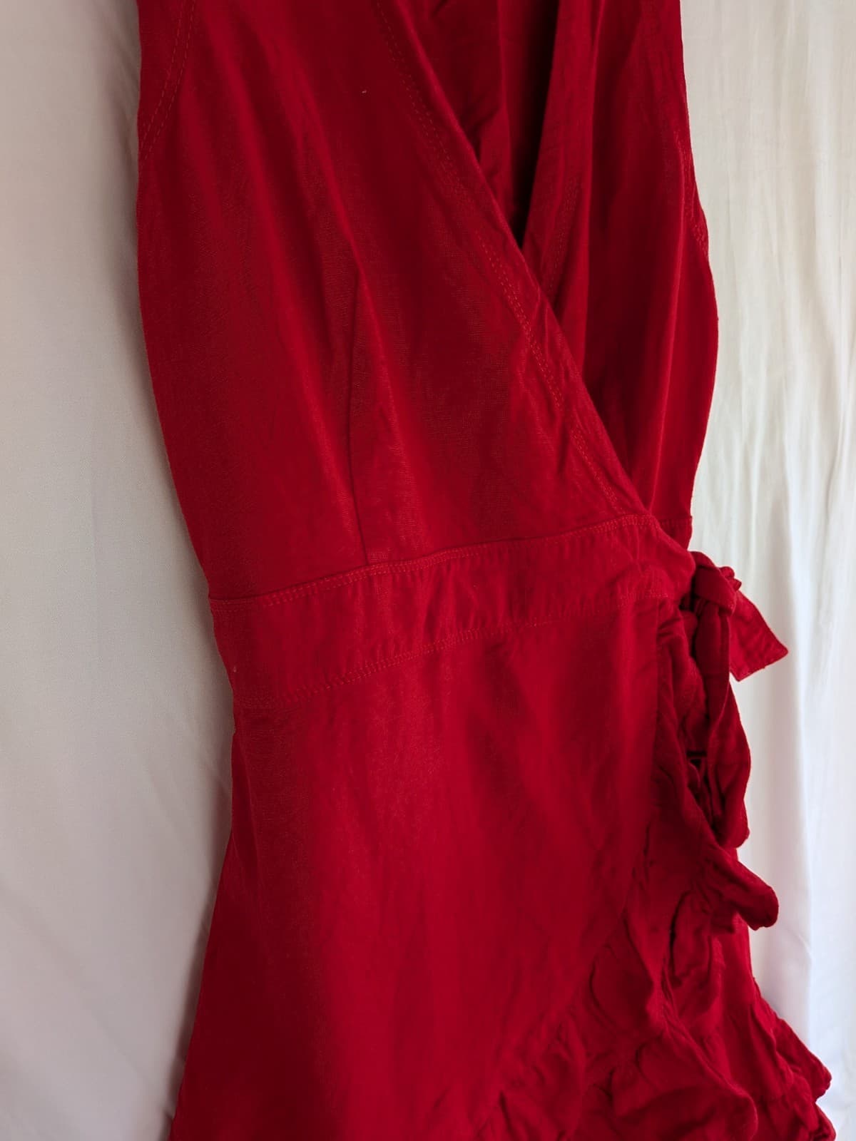 Portmans Red Wrap Mini Dress Size 12 Cotton Blend Ruffle Hem Summer — photo 5 of 8