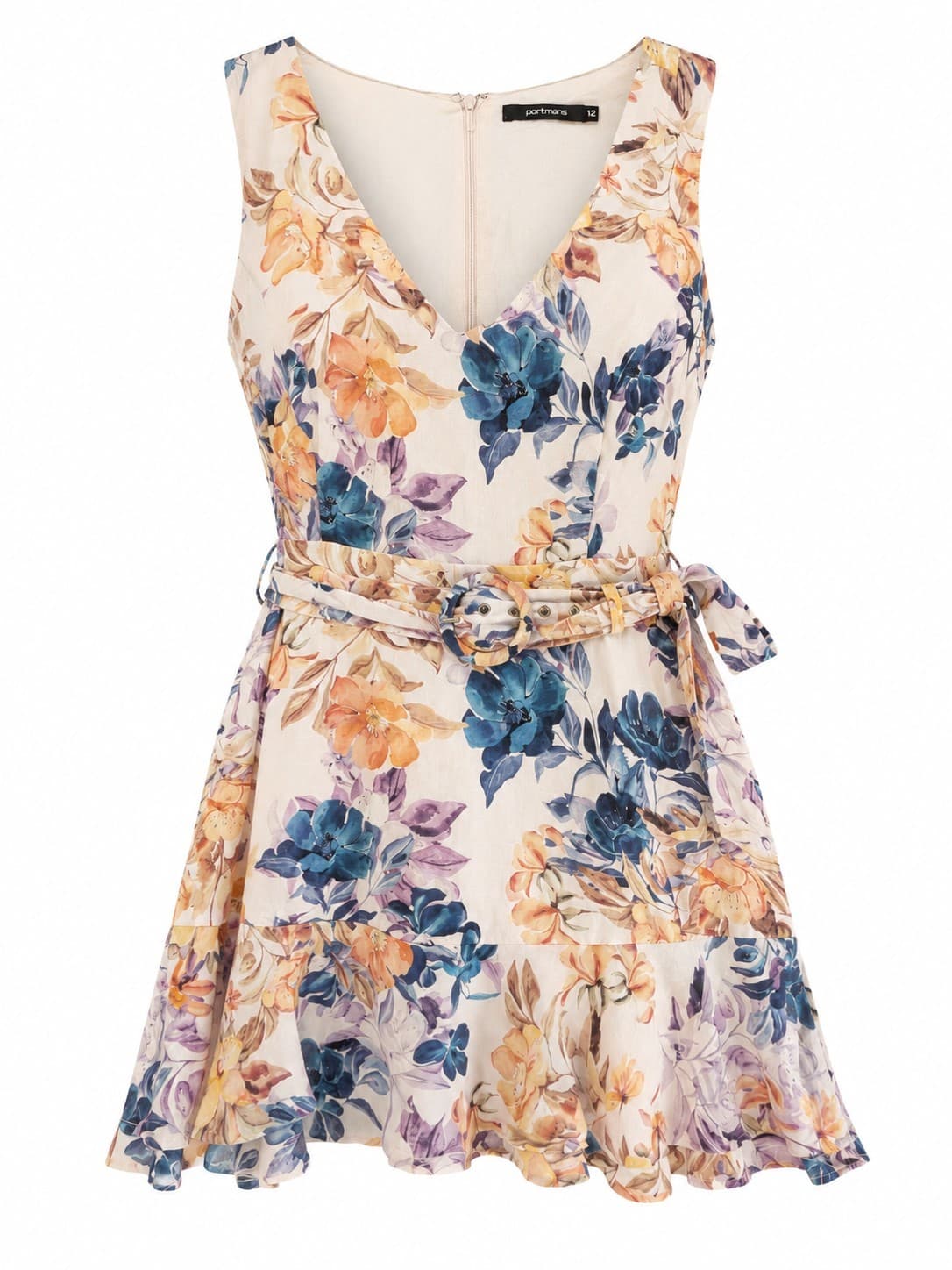 Portmans Floral Linen Blend Dress Size 12 Belted Fit Flare Garden Party Viscose — photo 2 of 9