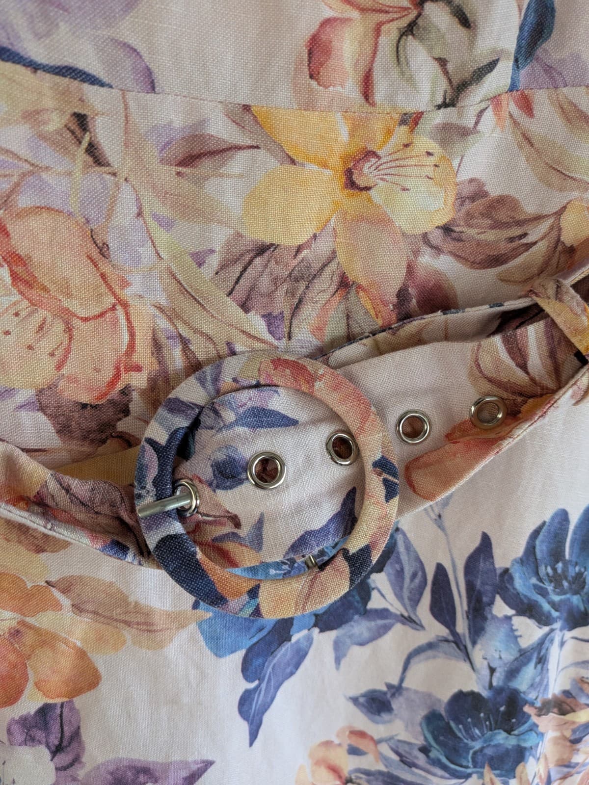 Portmans Floral Linen Blend Dress Size 12 Belted Fit Flare Garden Party Viscose — photo 4 of 9