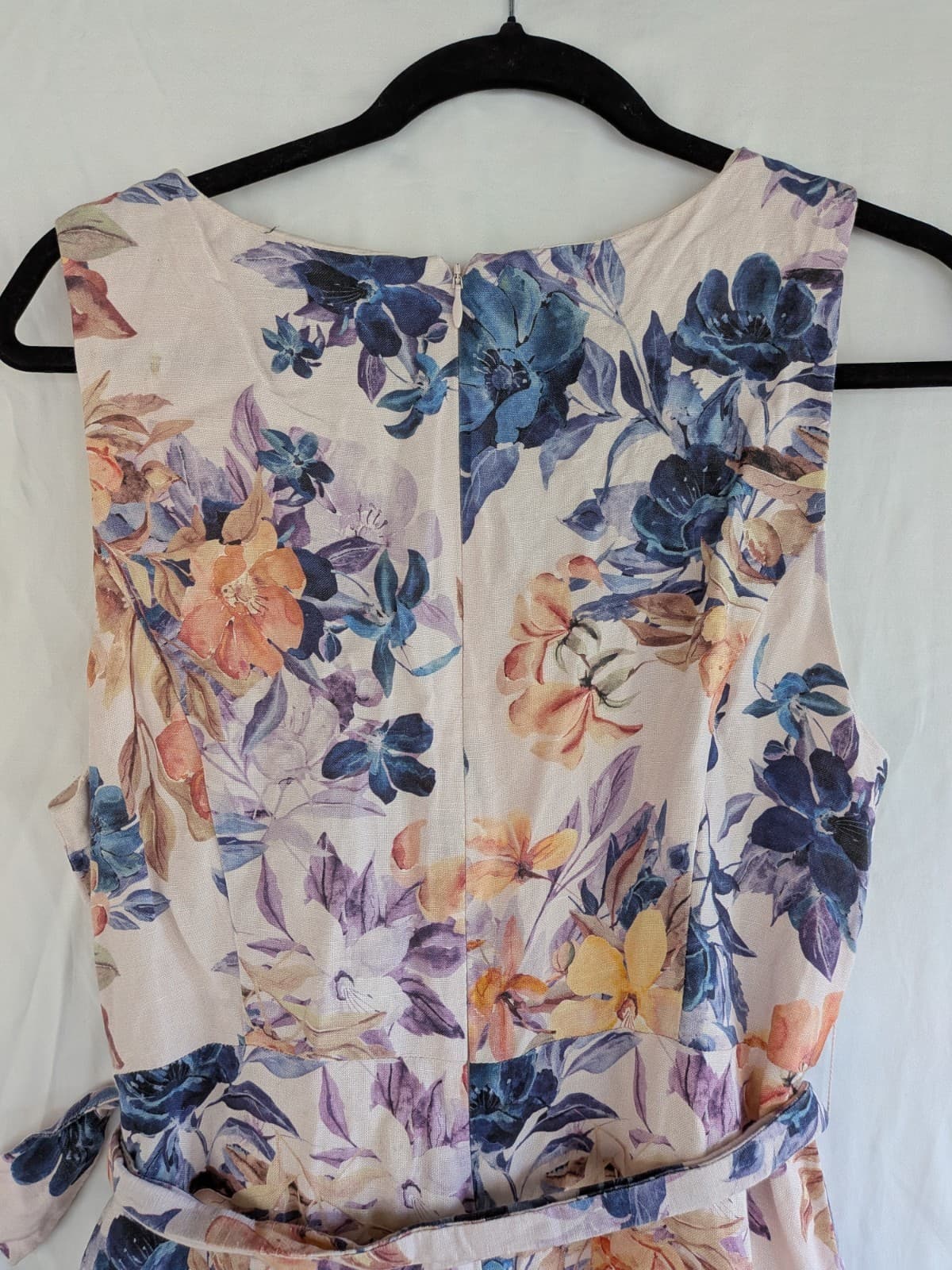 Portmans Floral Linen Blend Dress Size 12 Belted Fit Flare Garden Party Viscose — photo 9 of 9