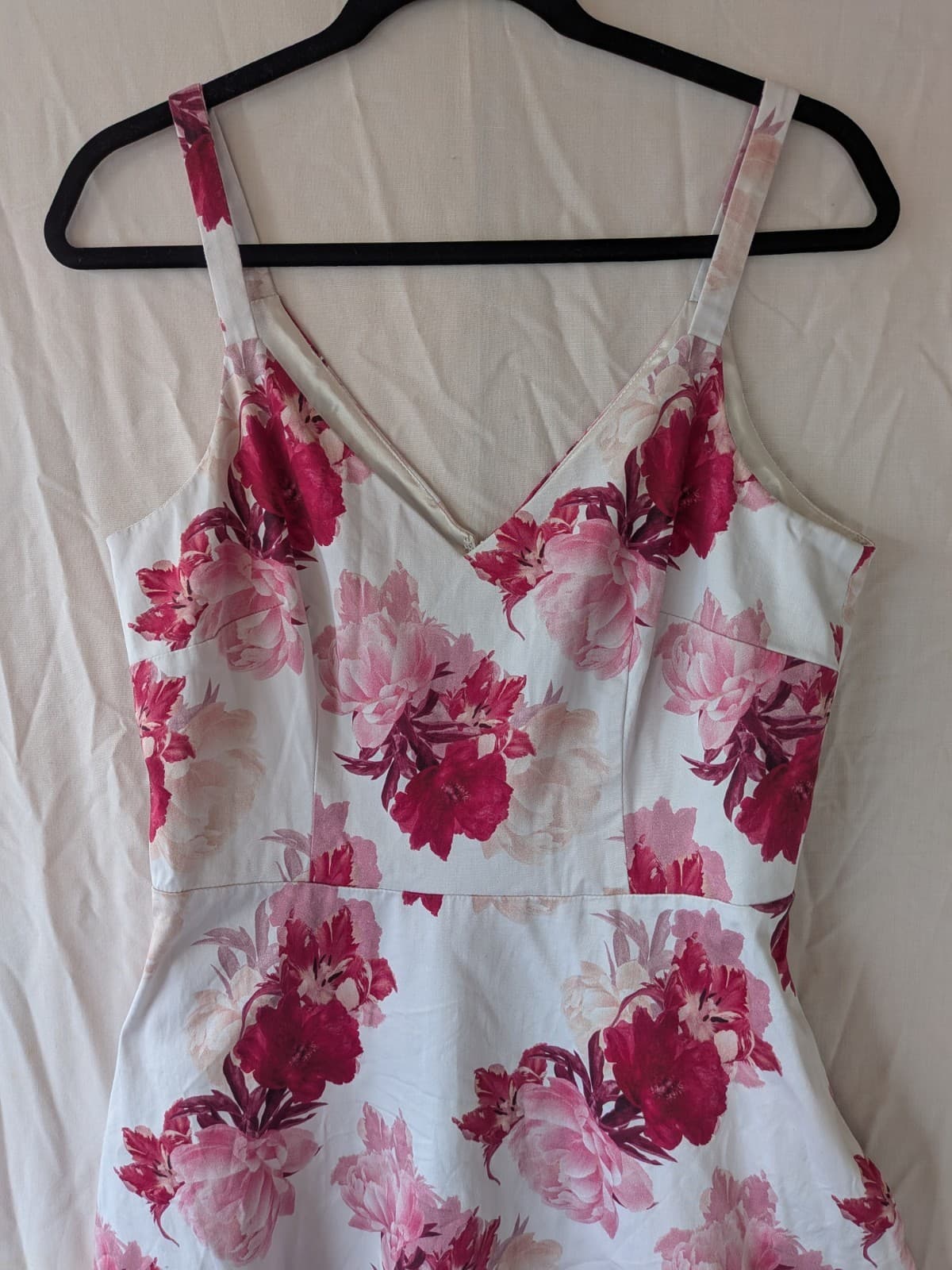 Portmans Dress Size 10 Floral A Line Pockets Fit Flare Cotton Stretch Pink Red — photo 5 of 10