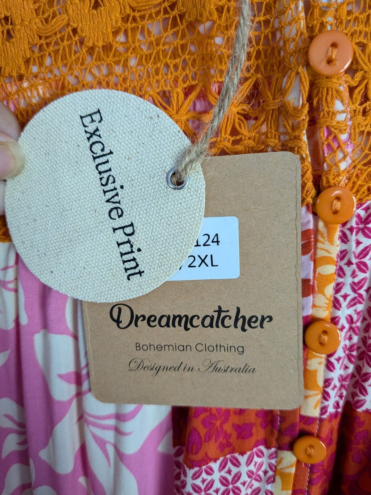 Dreamcatcher Dress Size 16 2XL Pink Orange Patchwork Boho Rayon Lace Tiered Plus — photo 11 of 13