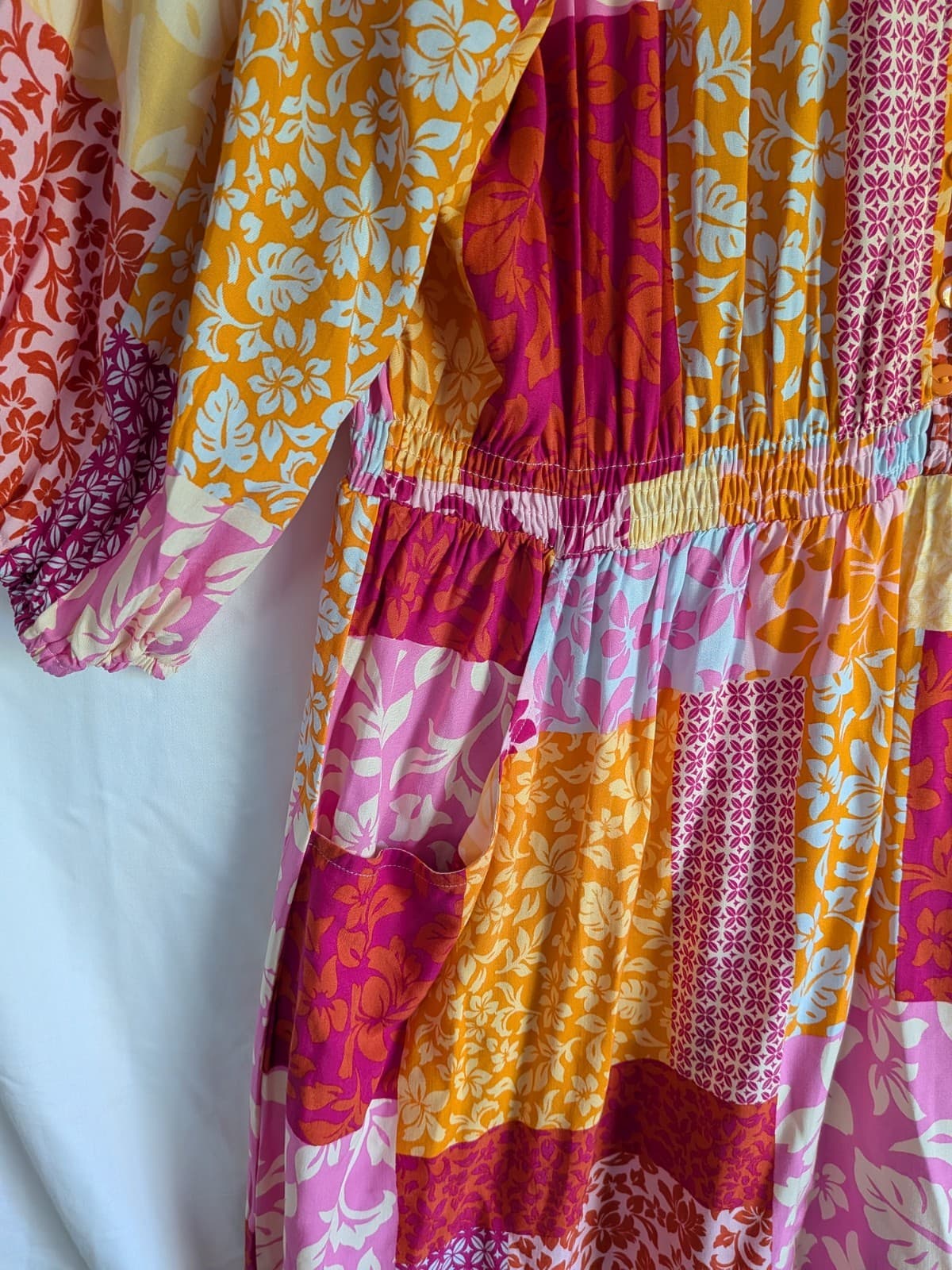 Dreamcatcher Dress Size 16 2XL Pink Orange Patchwork Boho Rayon Lace Tiered Plus — photo 5 of 13