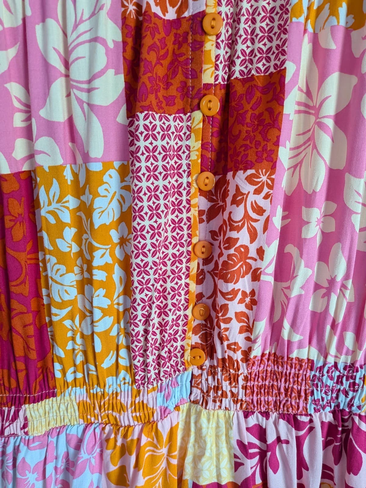 Dreamcatcher Dress Size 16 2XL Pink Orange Patchwork Boho Rayon Lace Tiered Plus — photo 6 of 13