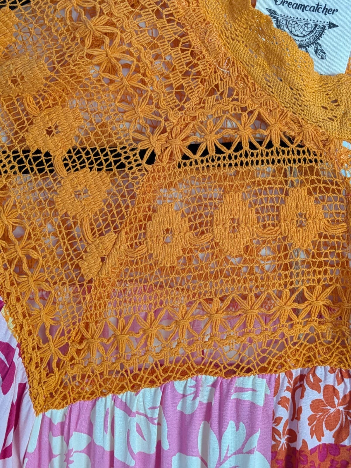 Dreamcatcher Dress Size 16 2XL Pink Orange Patchwork Boho Rayon Lace Tiered Plus — photo 7 of 13