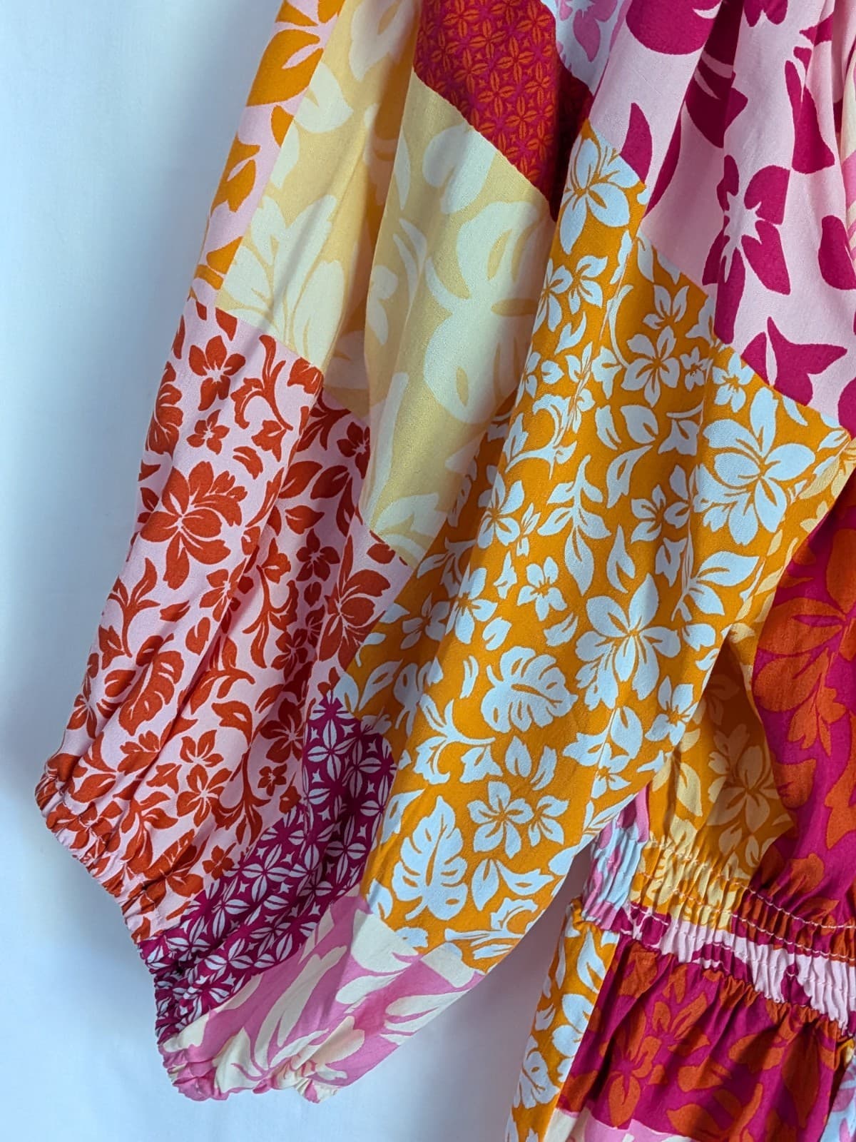 Dreamcatcher Dress Size 16 2XL Pink Orange Patchwork Boho Rayon Lace Tiered Plus — photo 8 of 13