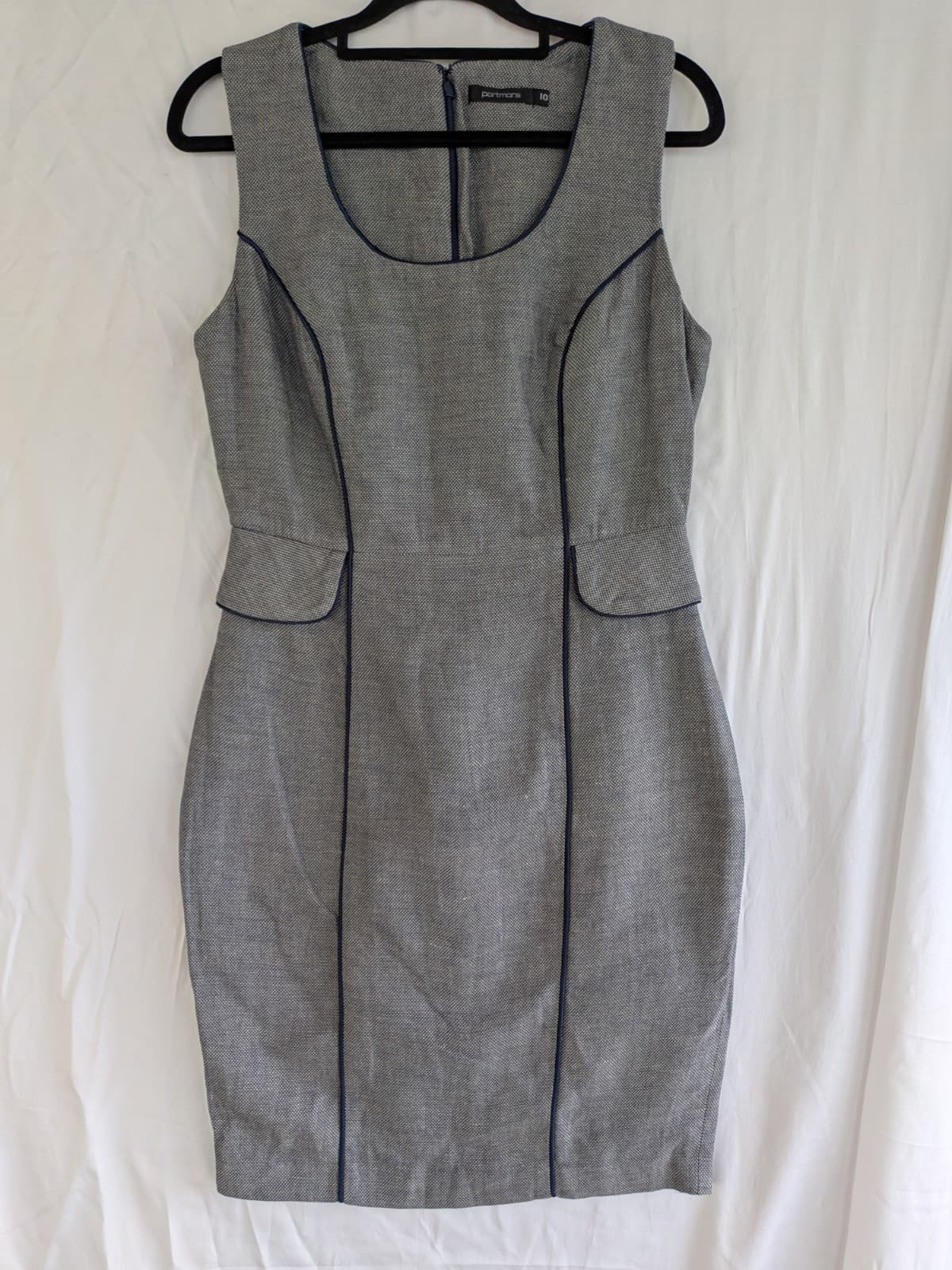 Portmans Dress Size 10 Grey Linen Blend Pencil Work Office Career Knee Length — photo 3 of 12