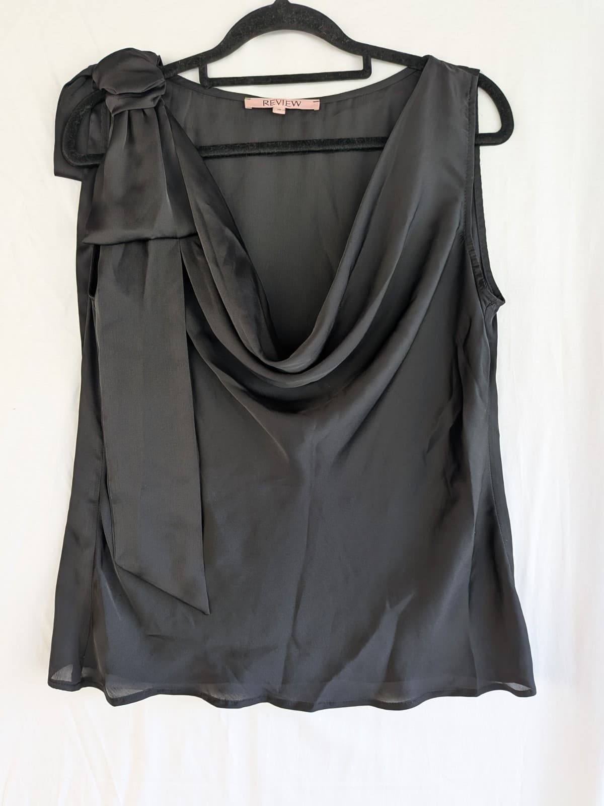 Review Top Size 10 Black Cowl Neck Bow Sleeveless Evening Party Blouse — photo 2 of 7