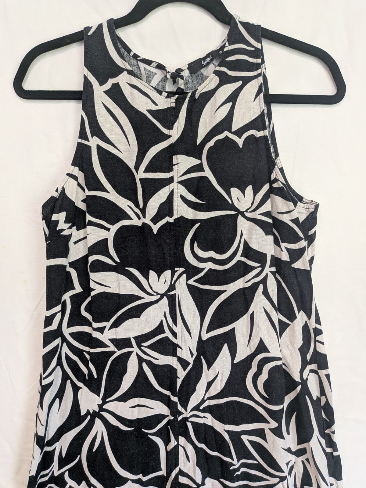 Sportsgirl Linen Dress Size Aus 10 US 6 Black White Floral Summer Shift Midi — photo 3 of 7