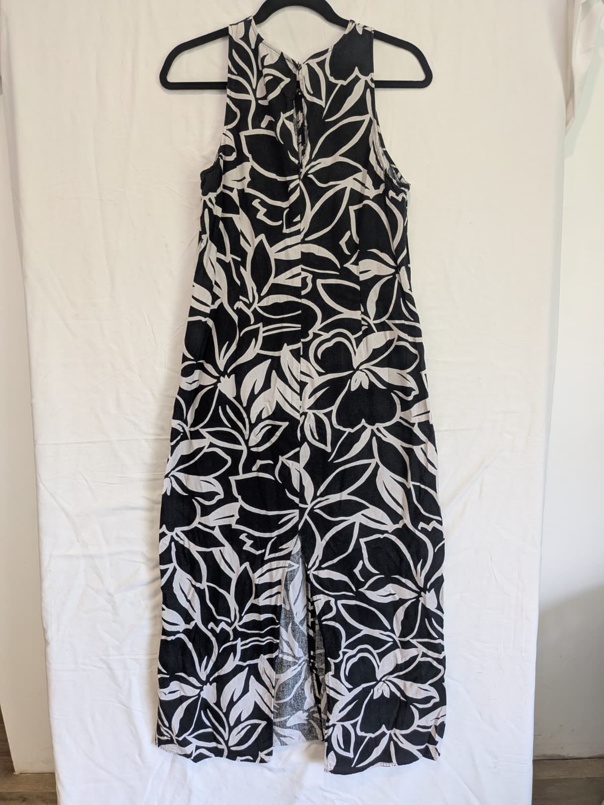 Sportsgirl Linen Dress Size Aus 10 US 6 Black White Floral Summer Shift Midi — photo 5 of 7
