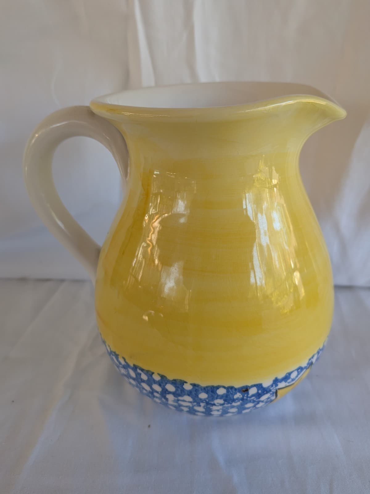 Italian Hand Painted Ceramic Jug Sun Motif Yellow Blue Country Kitchen Decor — photo 6 of 10