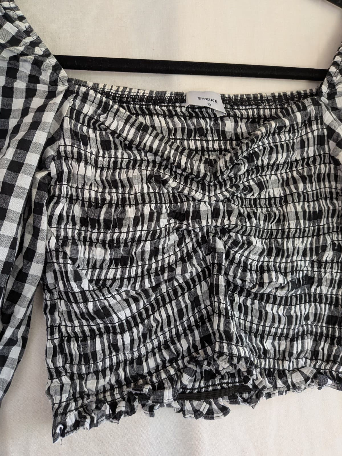 Sheike Gingham Shirred Puff Sleeve Crop Top Black White Size Aus 12 Us 8 — photo 4 of 7