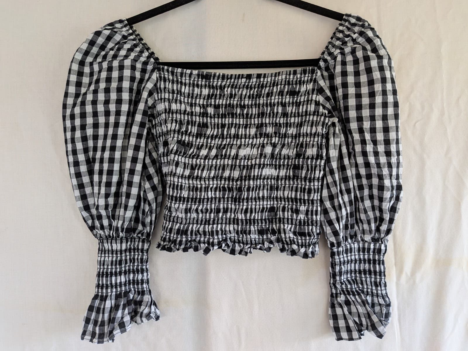 Sheike Gingham Shirred Puff Sleeve Crop Top Black White Size Aus 12 Us 8 — photo 7 of 7