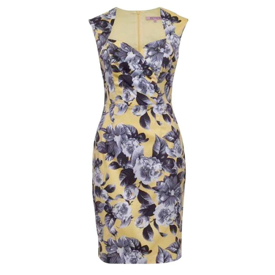 Review Dress Size Aus 10 US 6 Yellow Floral Pencil Pinup Retro Cocktail β photo 1 of 5