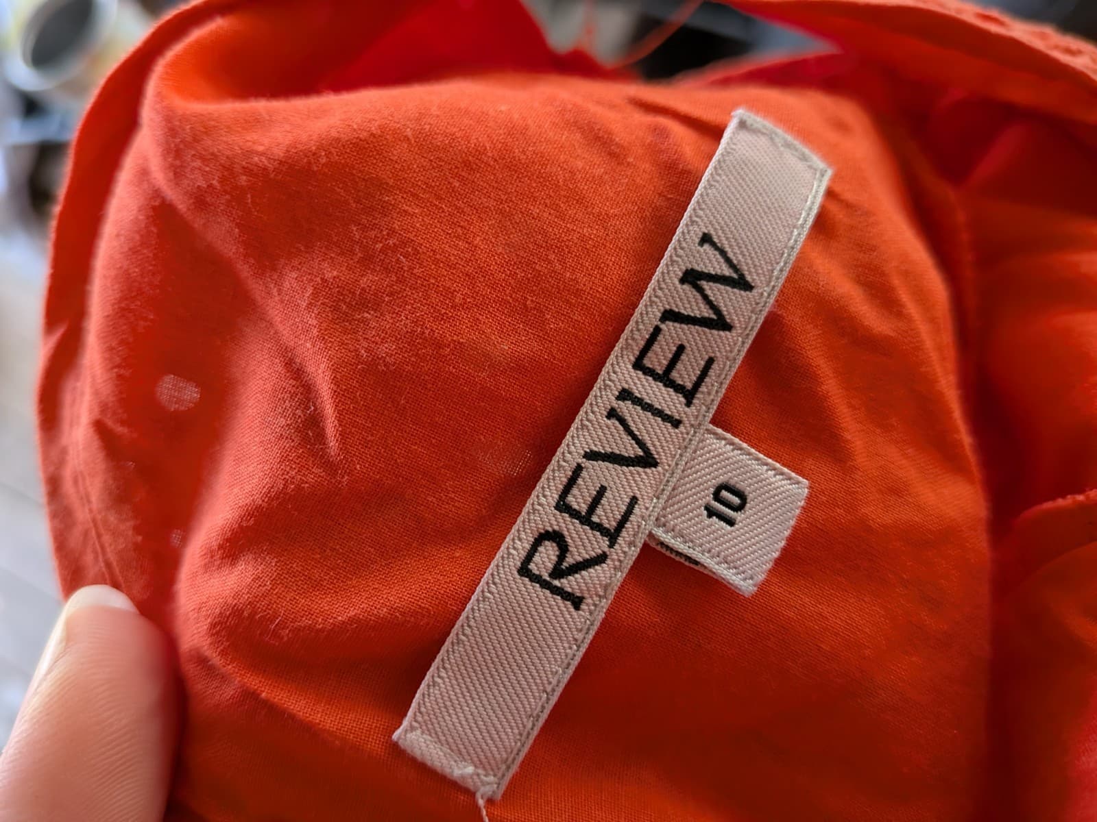 Review Dress Size 10 Orange Eyelet Fit & Flare Belted Midi Cocktail Party — photo 11 of 11