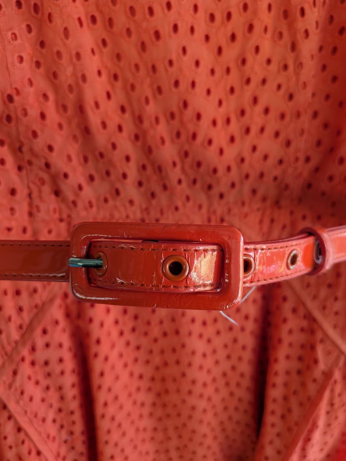 Review Dress Size 10 Orange Eyelet Fit & Flare Belted Midi Cocktail Party — photo 4 of 11