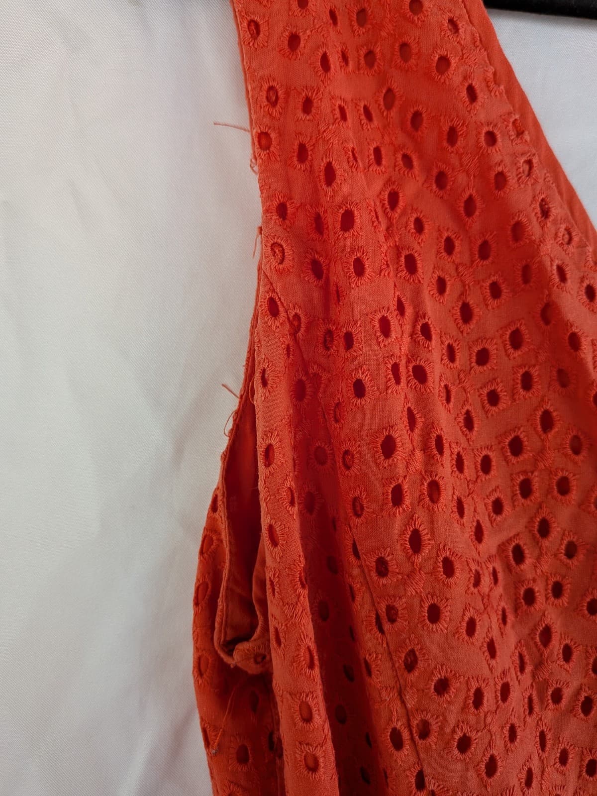 Review Dress Size 10 Orange Eyelet Fit & Flare Belted Midi Cocktail Party — photo 10 of 11