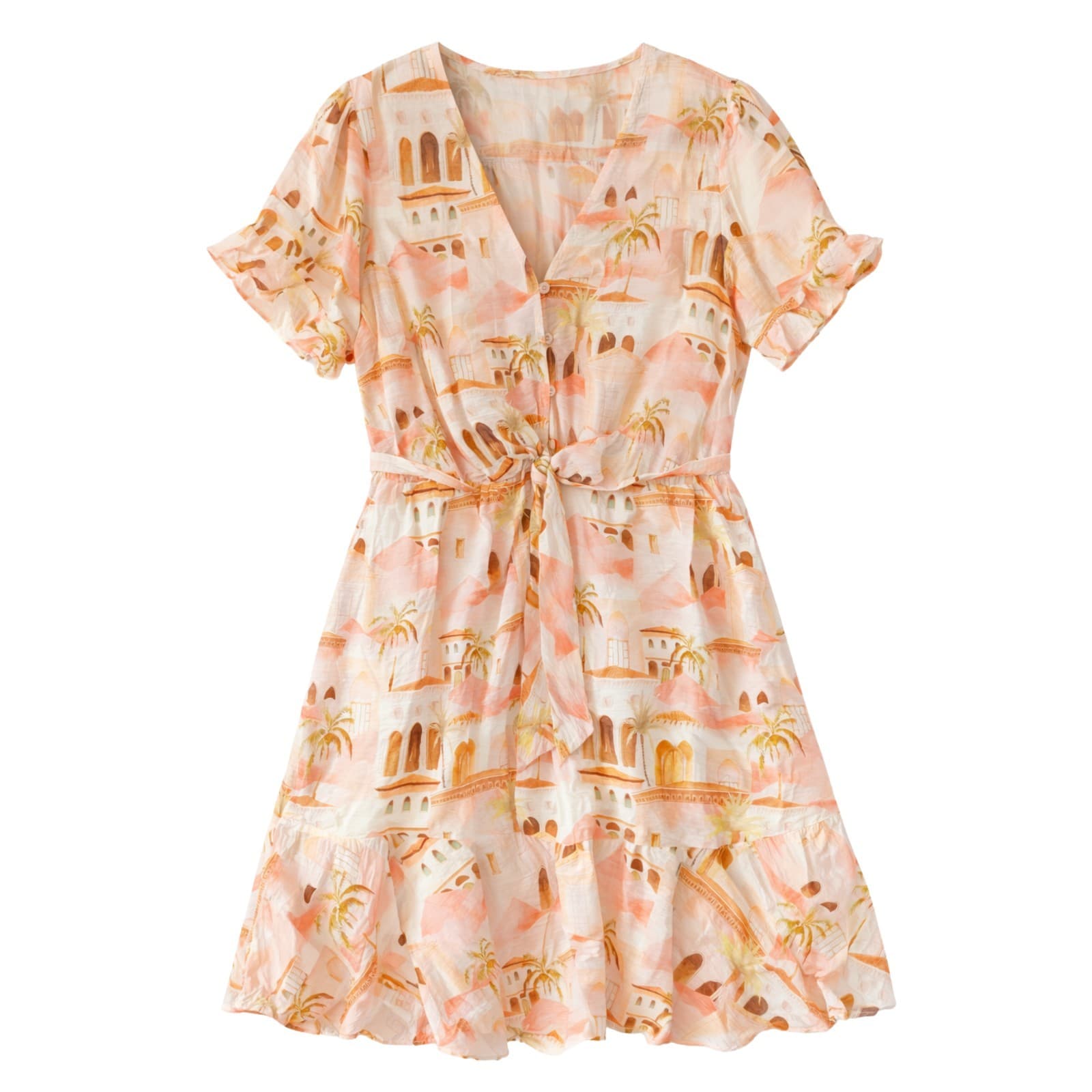 Delilah Dress Wrap AU 14 US 10 Short Sleeve Tie Waist Peach White Summer Beach — photo 1 of 10