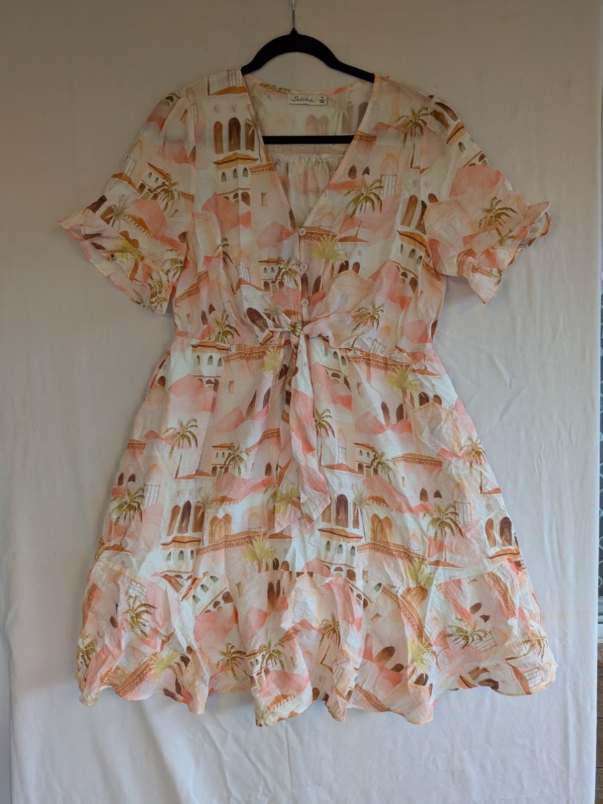Delilah Dress Wrap AU 14 US 10 Short Sleeve Tie Waist Peach White Summer Beach — photo 2 of 10