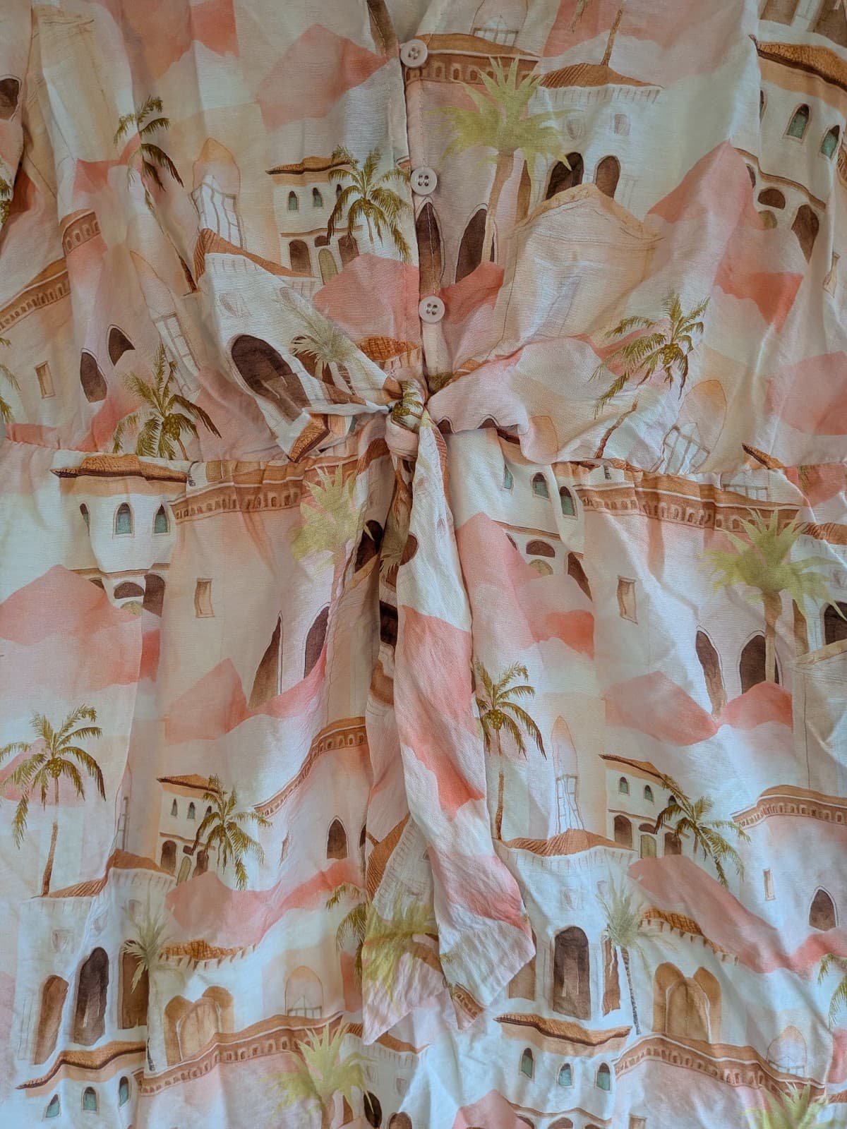 Delilah Dress Wrap AU 14 US 10 Short Sleeve Tie Waist Peach White Summer Beach — photo 4 of 10