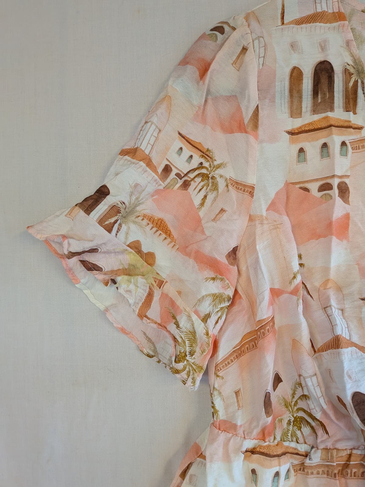 Delilah Dress Wrap AU 14 US 10 Short Sleeve Tie Waist Peach White Summer Beach — photo 5 of 10