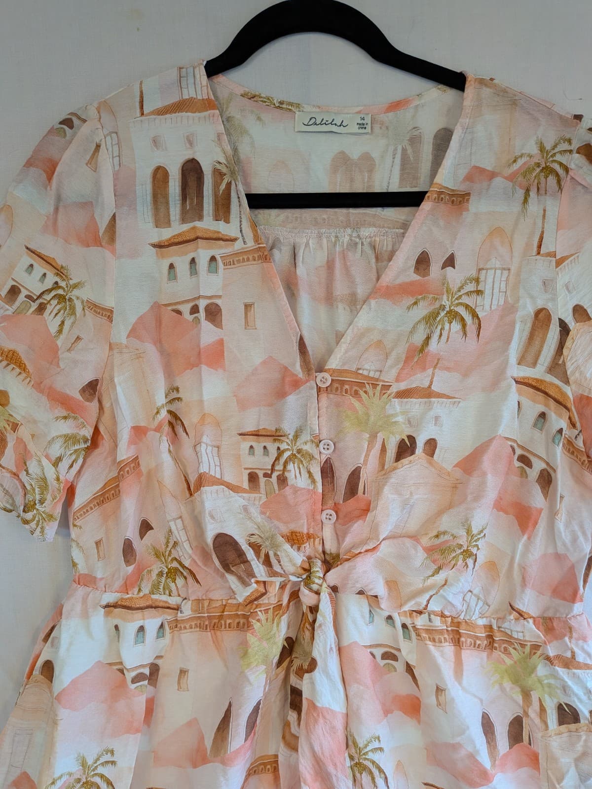 Delilah Dress Wrap AU 14 US 10 Short Sleeve Tie Waist Peach White Summer Beach — photo 7 of 10