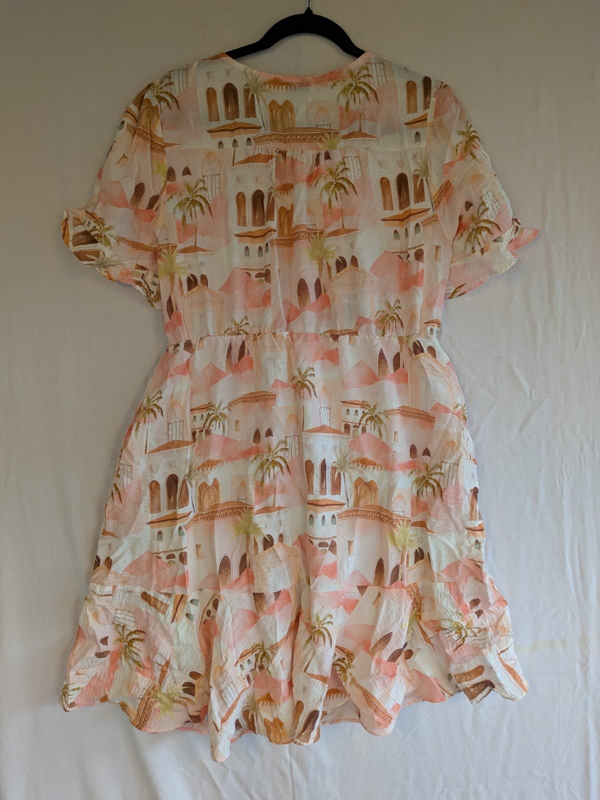 Delilah Dress Wrap AU 14 US 10 Short Sleeve Tie Waist Peach White Summer Beach — photo 10 of 10