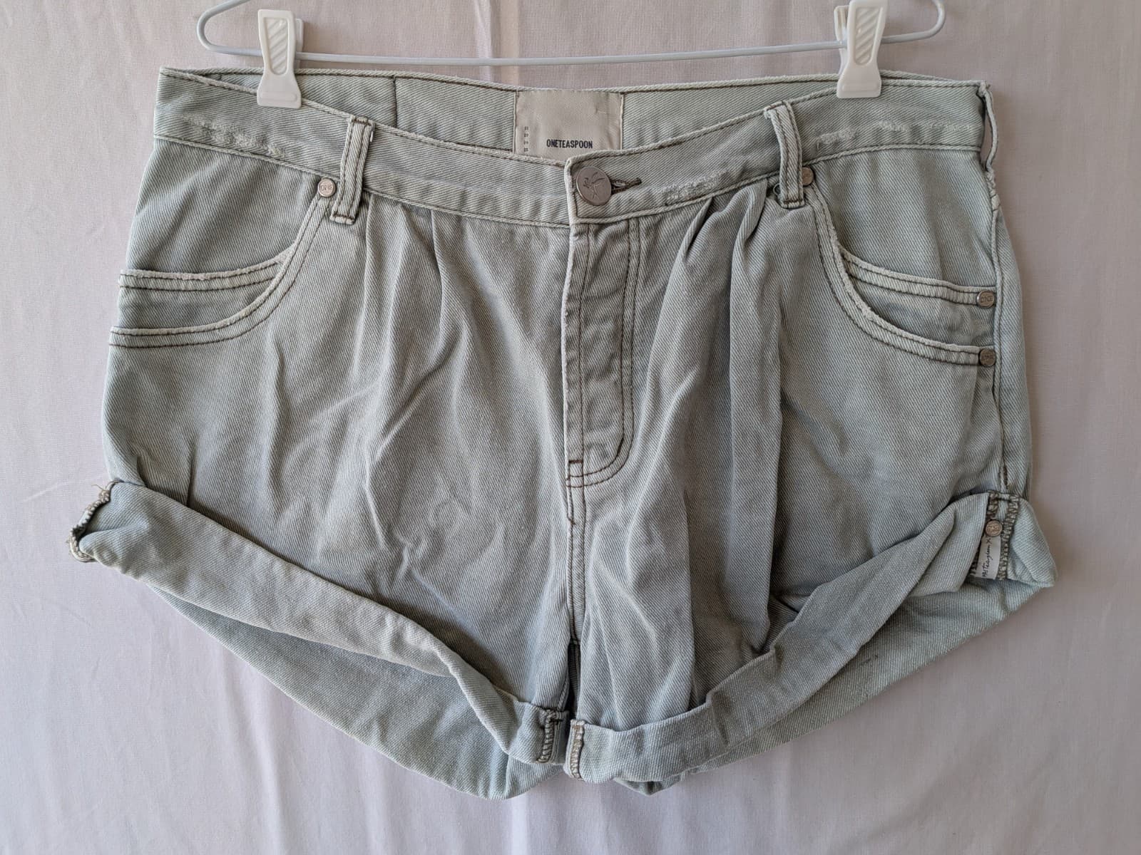 Oneteaspoon Denim Shorts Size Aus 12 Us 8 Light Sage Khaki Relaxed Fit Rolled — photo 2 of 12