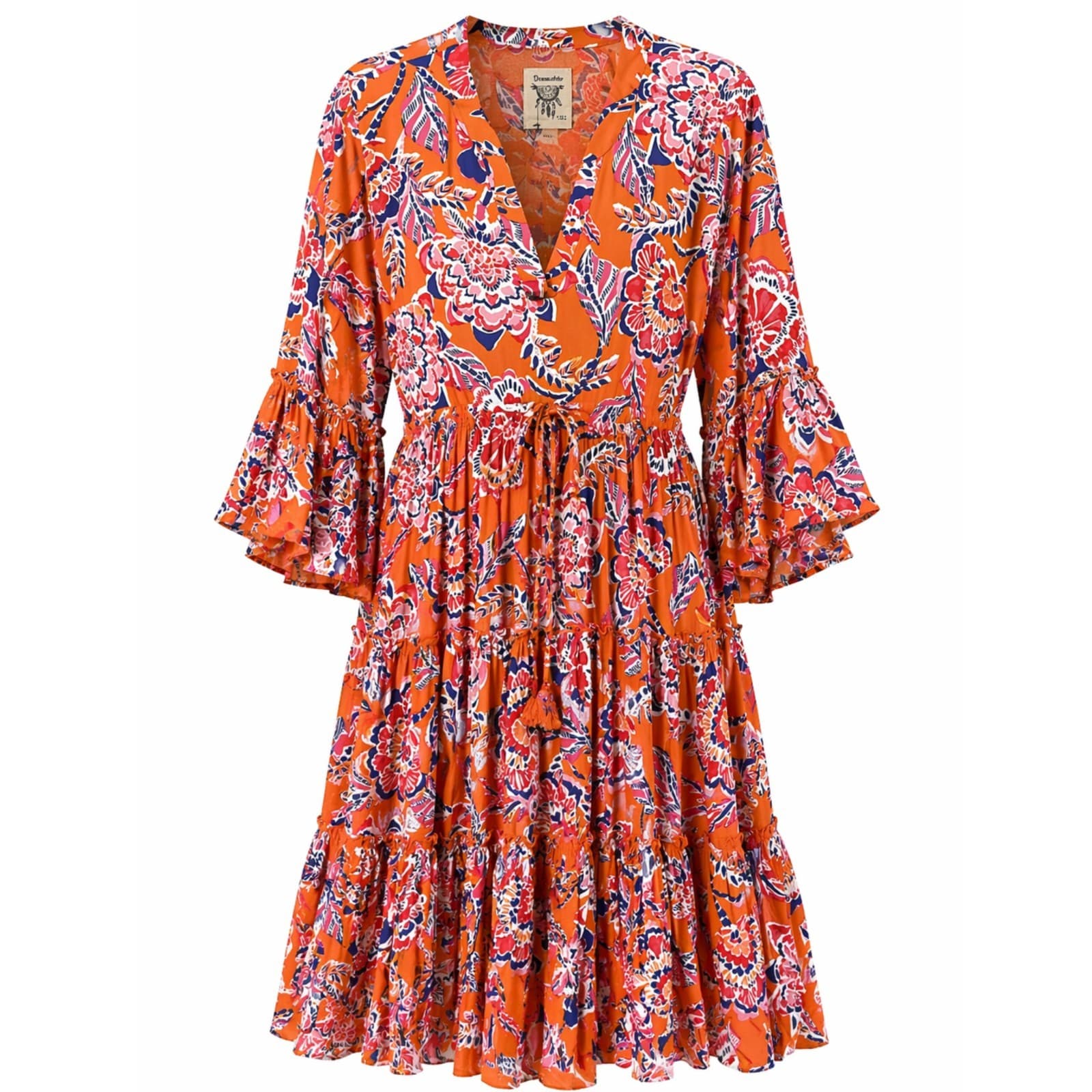 Dreamcatcher Dress Size 12 L Orange Floral Boho Rayon Resort Beach Wedding — photo 1 of 9